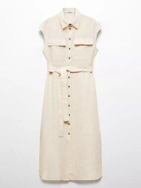 MANGO 100% linen tie waist shirtdress